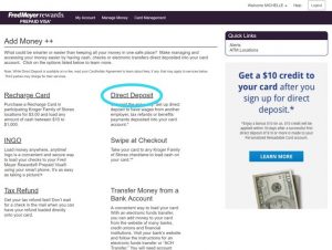 Fred Meyer Direct Deposit screenshot with Direct deposit link circled